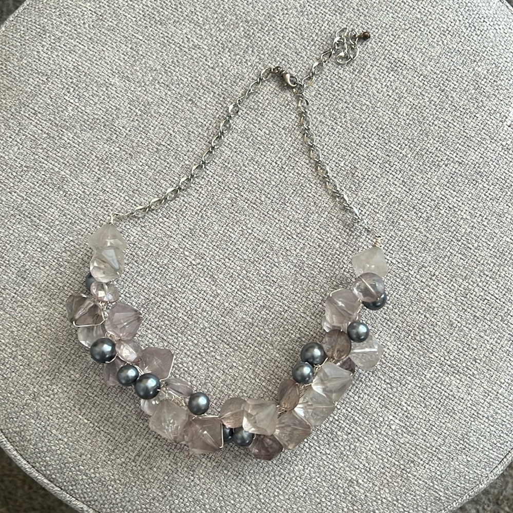 SALE! Custom made statement necklace blue black faux pearls and clear beads